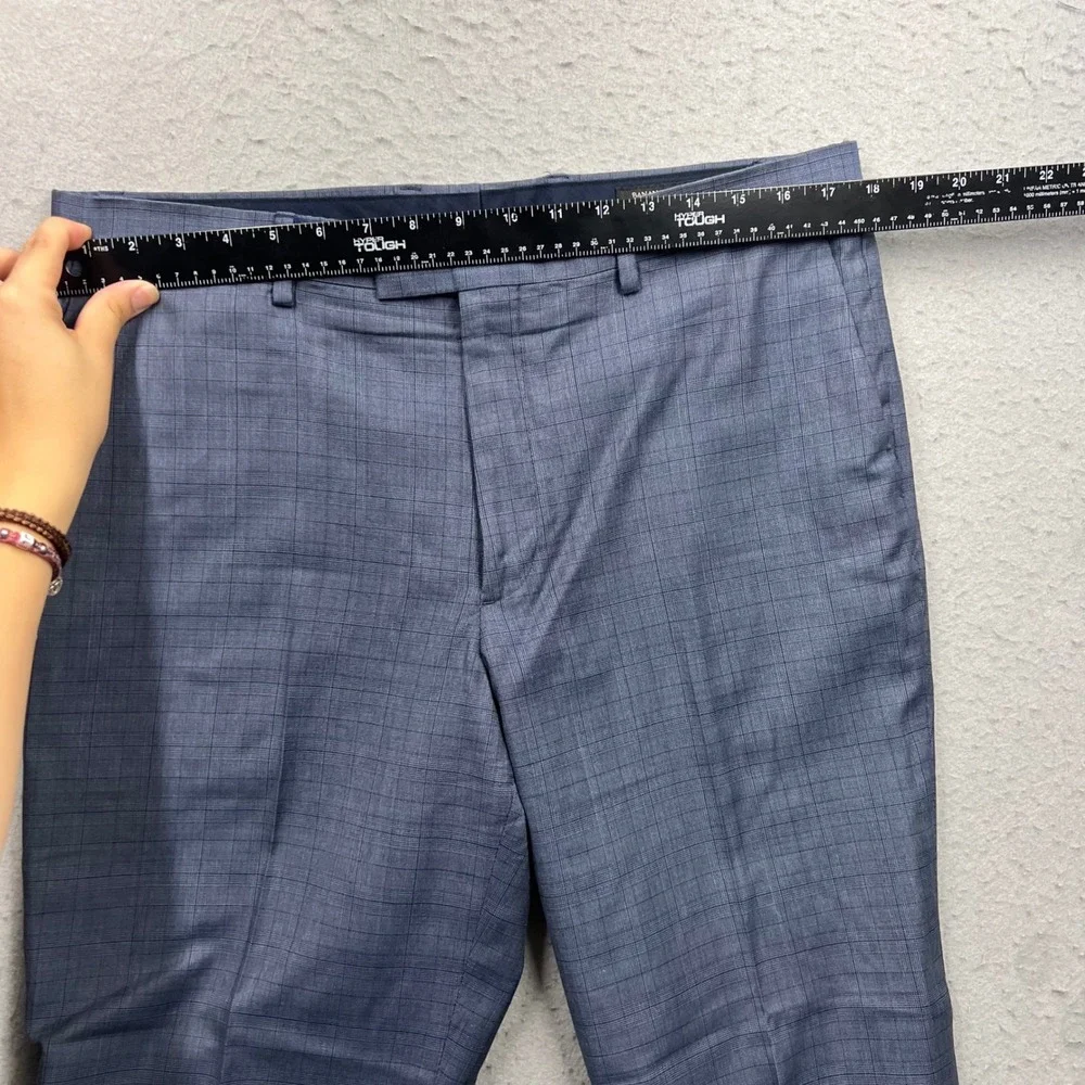 Banana Republic Mens 34x34 Guabello Wool Plaid Dress Pants Blue Grey Standard